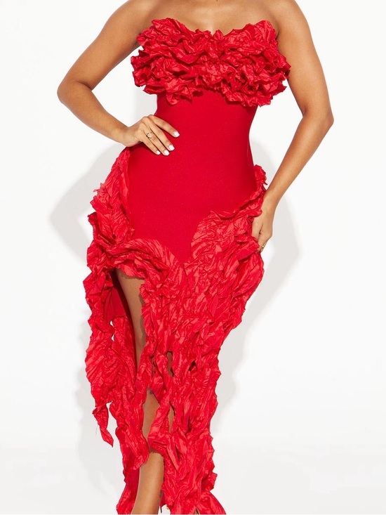 Fashion Nova Dresses & Skirts - Red Strapless Ruffle Cascade Gown